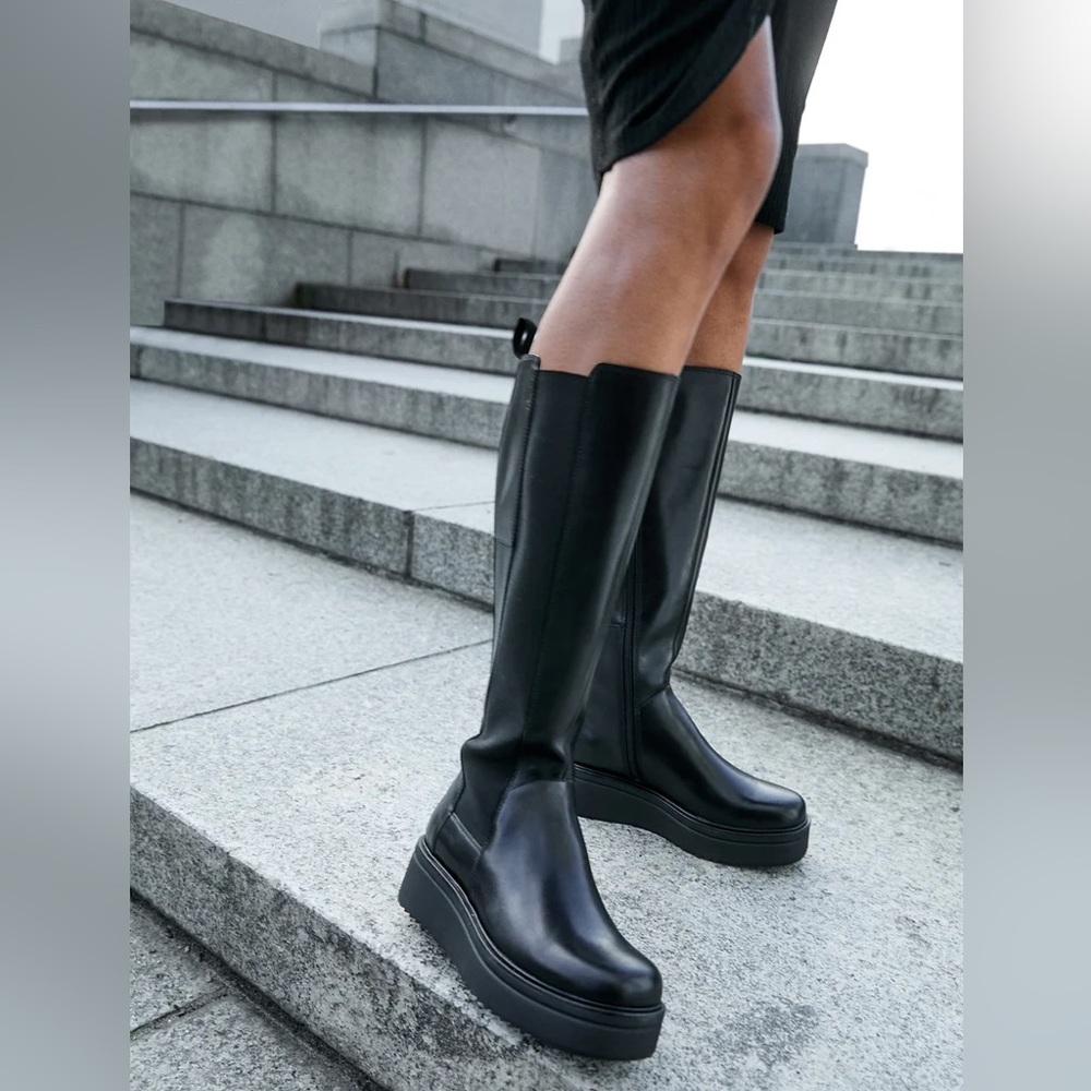 VAGABOND SHOEMAKERS TARA PLATFORM TALL BOOTS LEATHER BLACK SIZE 7 US